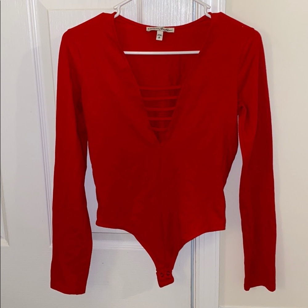 Red v neck body suit